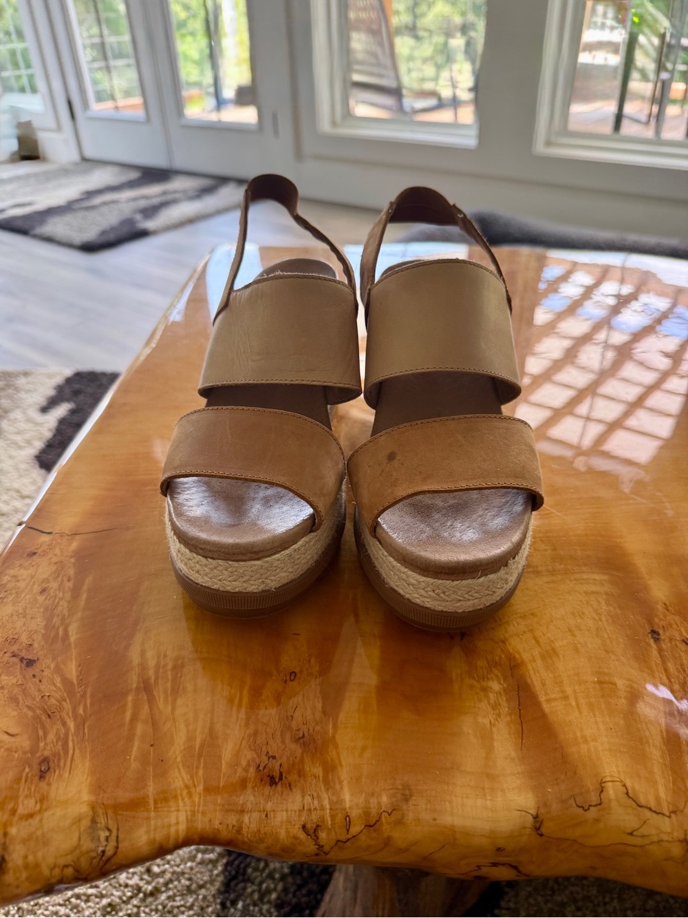 Sorel Tan Brown Espadrille Slingback Wedge Sandals
